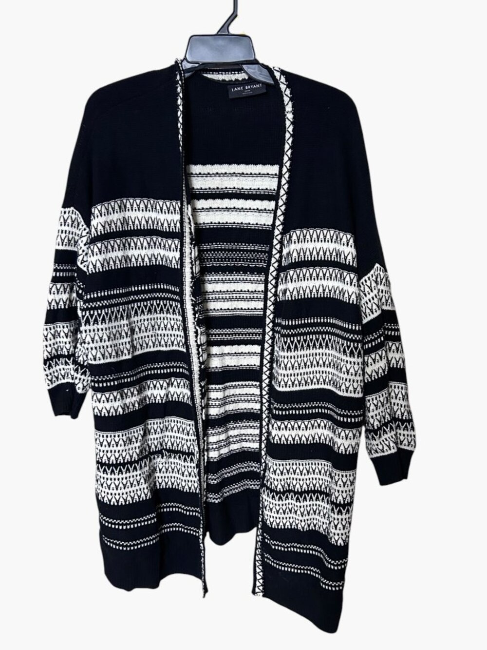 Lane Bryant Black White Fair Isle Open Front Duster Cardigan Size 22/24